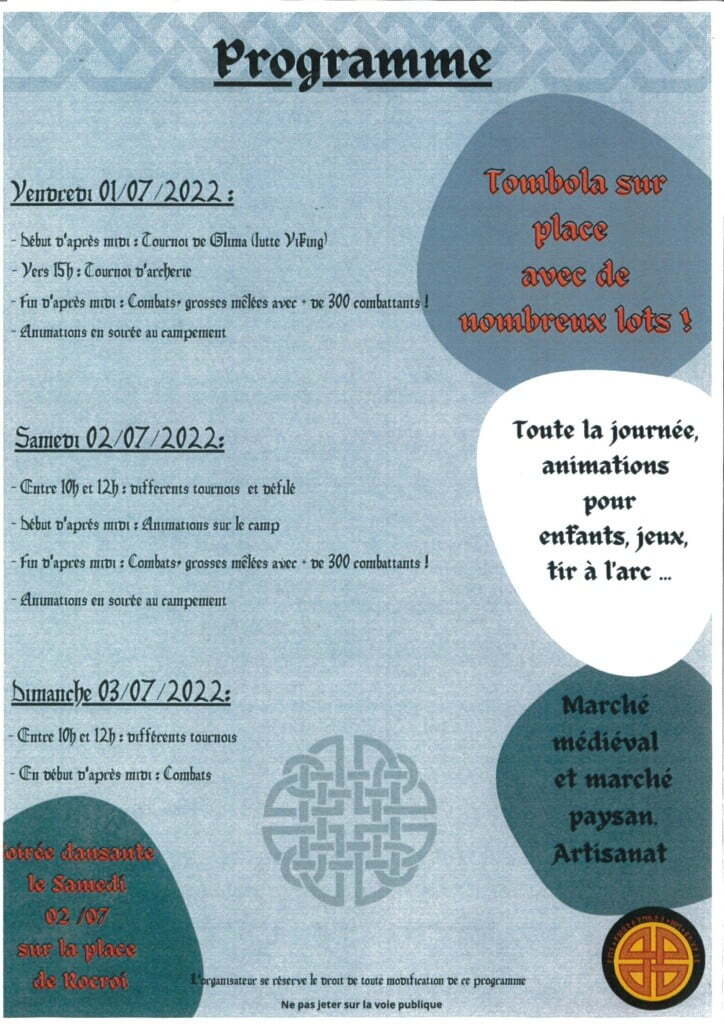 Programme de la Fête Viking à Rocroi