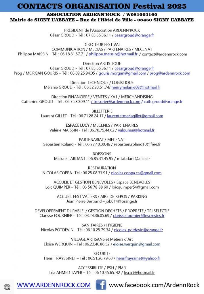 Contacts du  Ardenn'Rock Festival