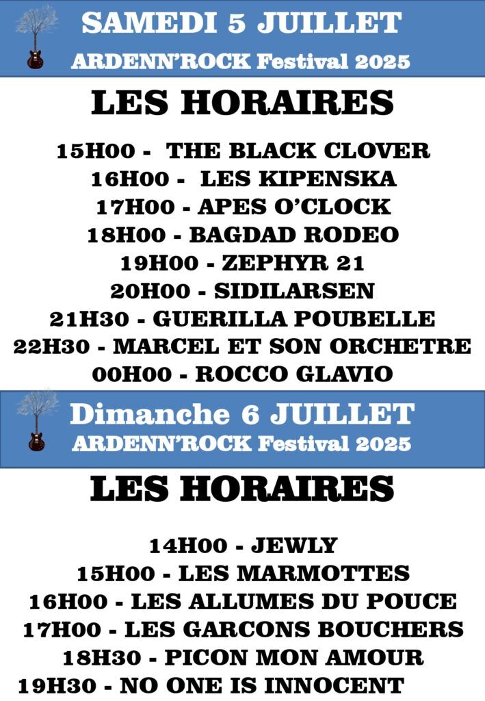 Programmation des 5 et 6 juillet de l'Ardenn'Rock Festival 2025