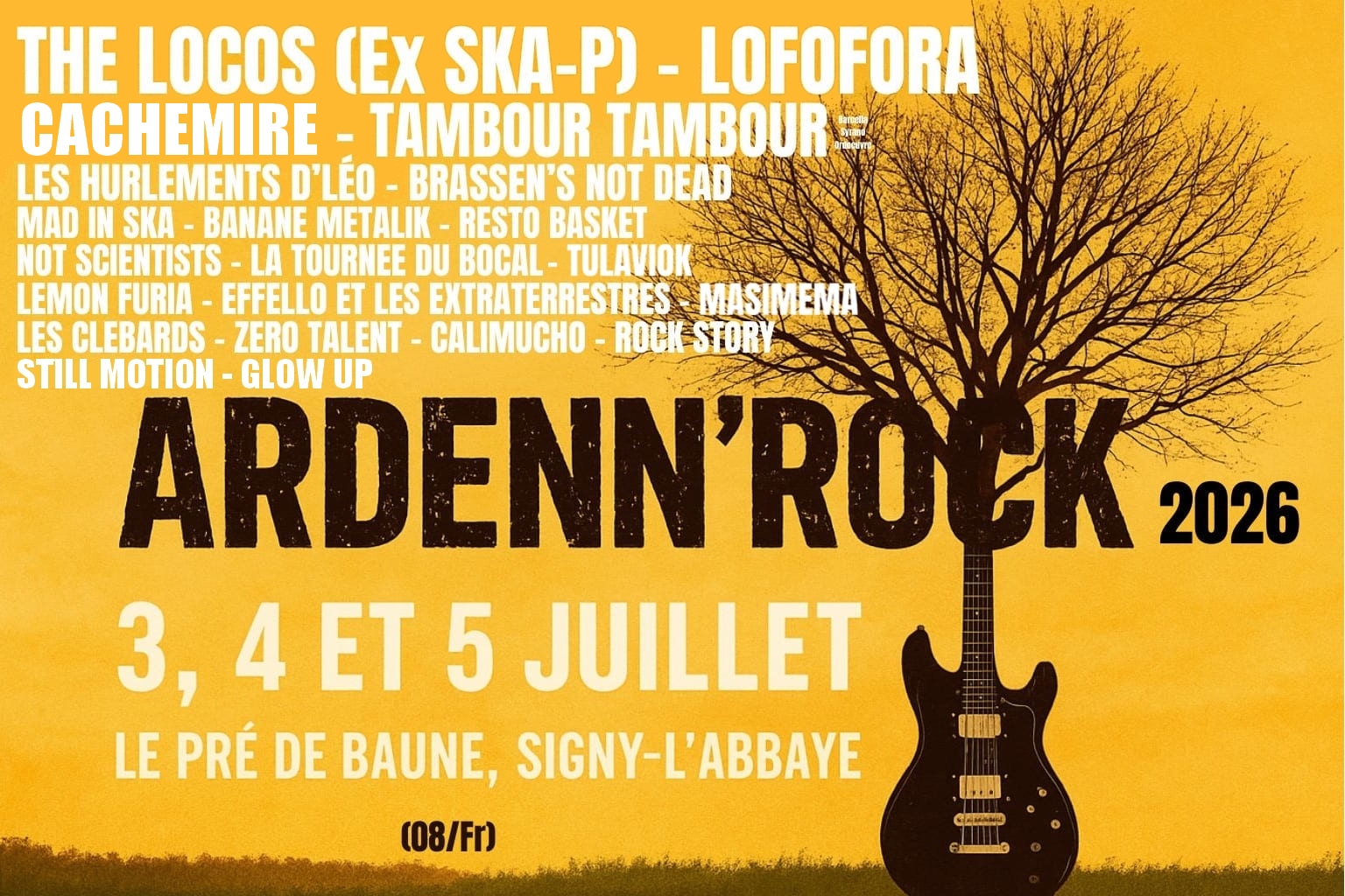 Bannière de l'Ardenn'Rock festival 2026 mise à jour avec l'annonce du groupe Cachemire qui remplace Didier Super pour raison médicale