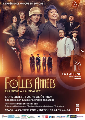 L'affiche du spectacle son et lumière de La Cassine 2026 : Les Folles Années : du rêve à la réalité