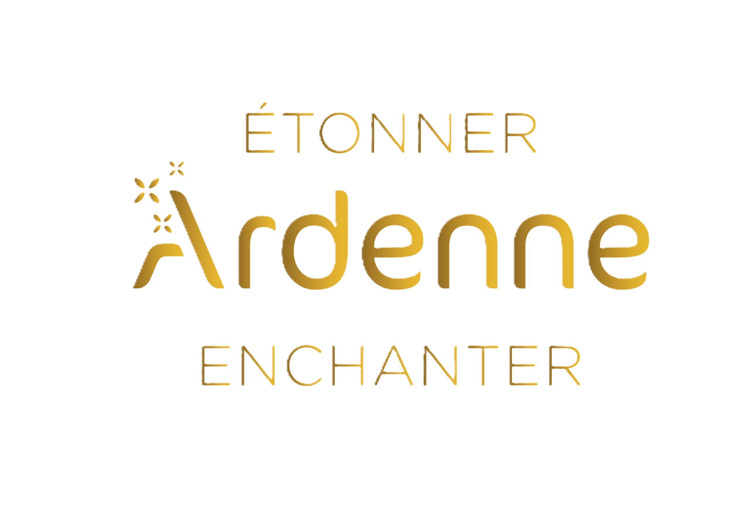 Logo de la marque Ardenne en or et transparent avec le slogan enchanter étonner